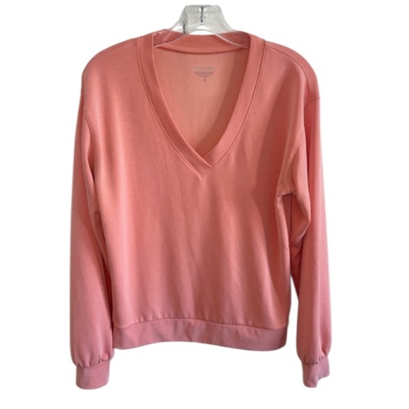 Athleta Willow V-Neck Sweatshirt 798713 Sz XS Sunset Glow Orange Peach Preppy - Picture 2 of 12